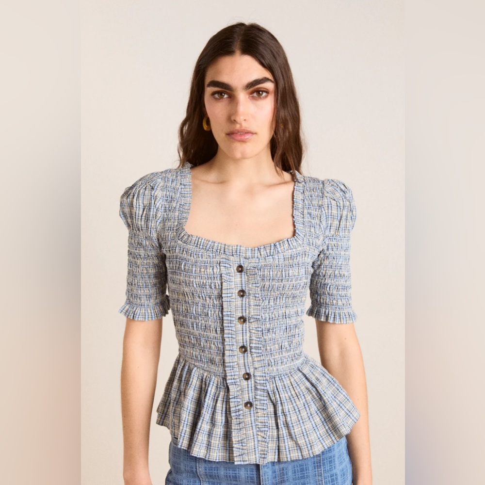 NWT- Damson Madder- Mansi Shirred Blouse - Cloudy Check